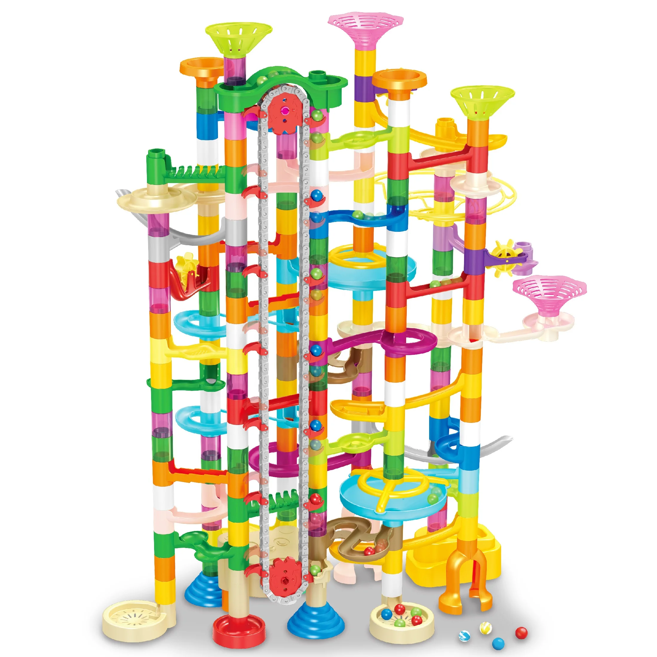 Battery Operated 310 Pieces New DIY BLOCKS Set,Marble Maze Building Blocks Toy,Stem Toys Educational Marble Track Race Tower Toy