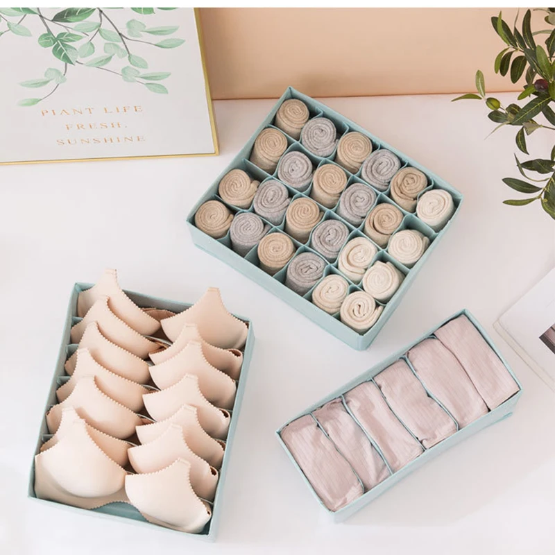 3pcs Waterproof Bra Storage Box Underwear Storage Box Fabric Cube Household Storage Box Divided Women Socks Space Saving Bags