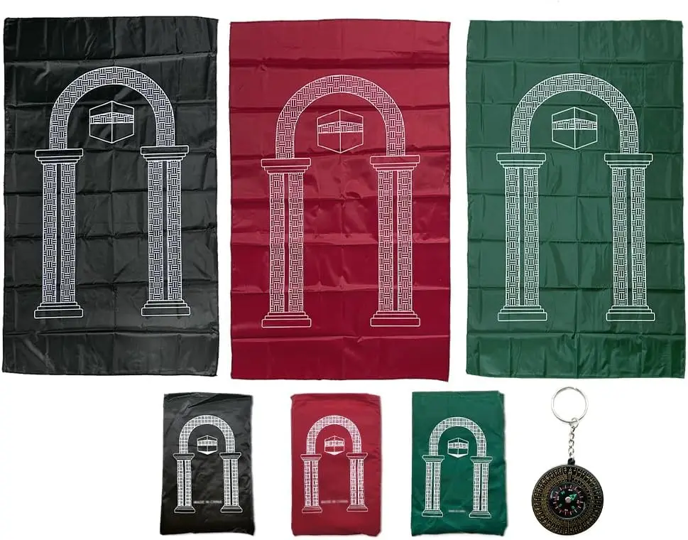 2024 new design wholesale islam mosque travel prayer mat with compass booklet