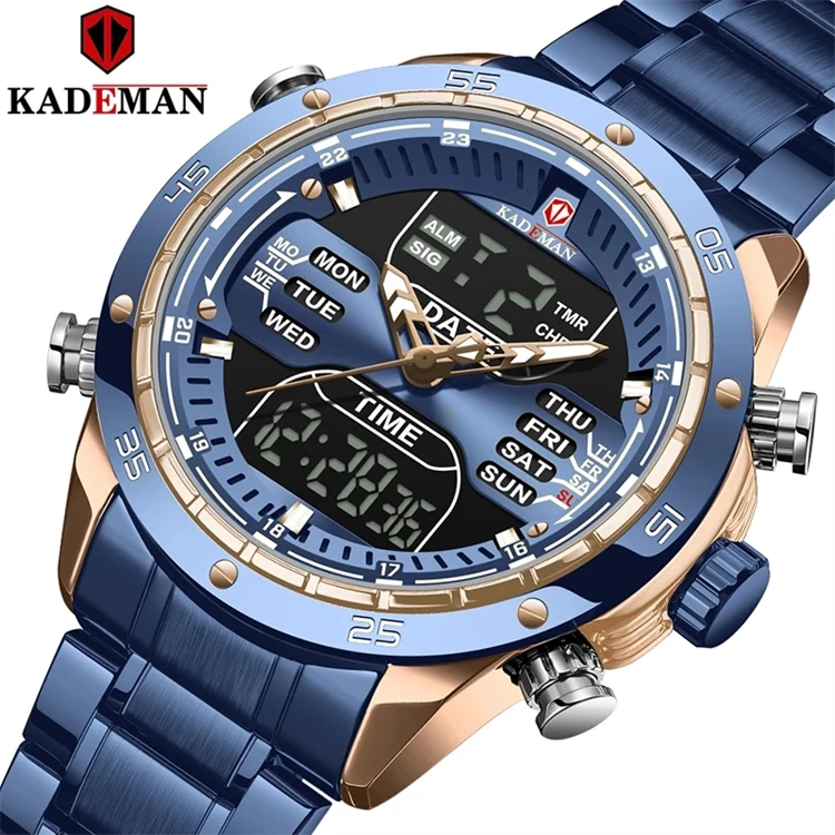 KADEMAN K9109 2023 Brand Men fashion Sport Watches Mens LED Analog Digital Watch Male Stainless Quartz Clock Relogio Masculino