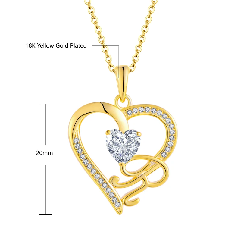 925 Sterling Silver Female Necklace Heart Shape Cubic Zircon Rhodium Plated Letter Jewelry Infinity Heart Pendant For Women