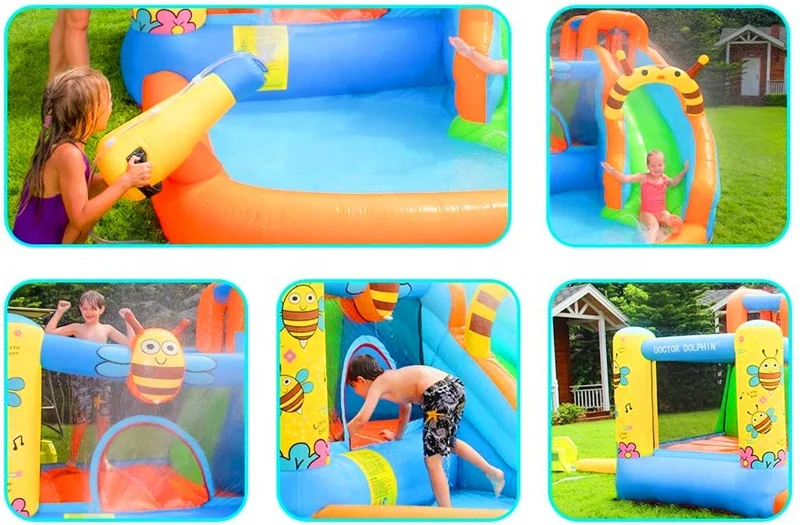 Wholesale Nylon Fabric Inflatable little bee  jumping Bouncy House  , Inflatable Small bouncer  with Slide  For Children