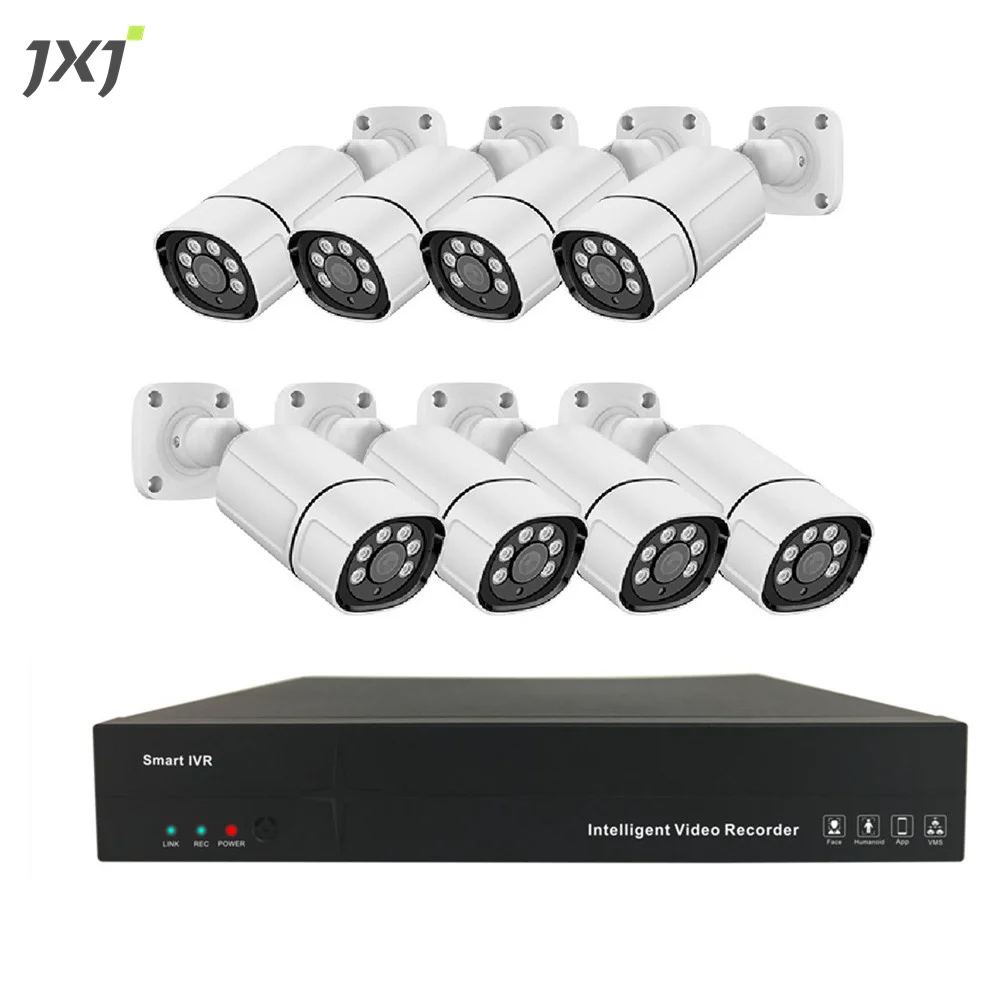 JXJ Alarm Push Message Handle Rain And Snow IP 8 Channel NVR Kits Video Playback Cctv 5mp Ultra HD Experience Camera