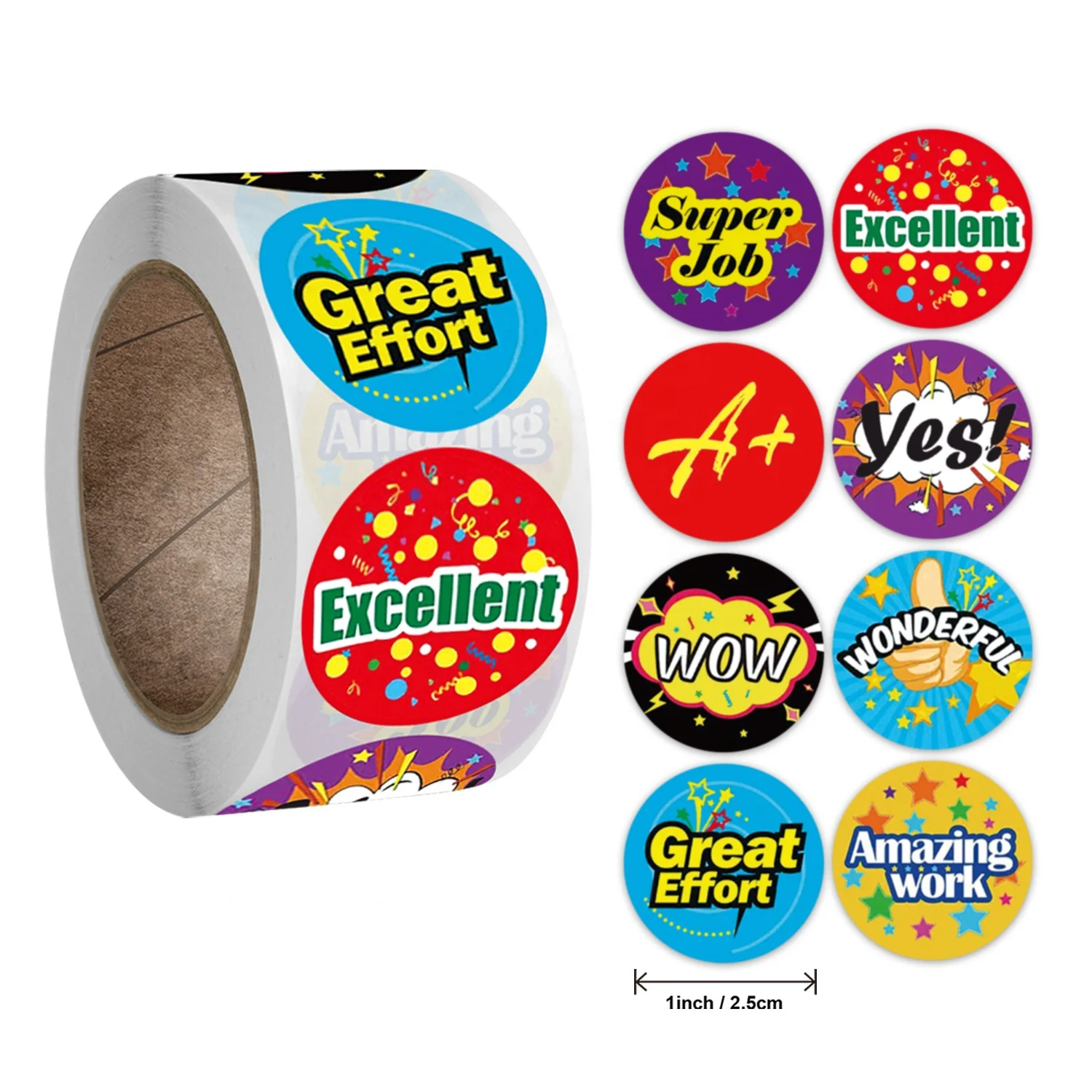 1 Inch Cartoon Motivational Stickers Office Stationery Decorative Labels Self Adhesive Reward Sealing Etiquetas