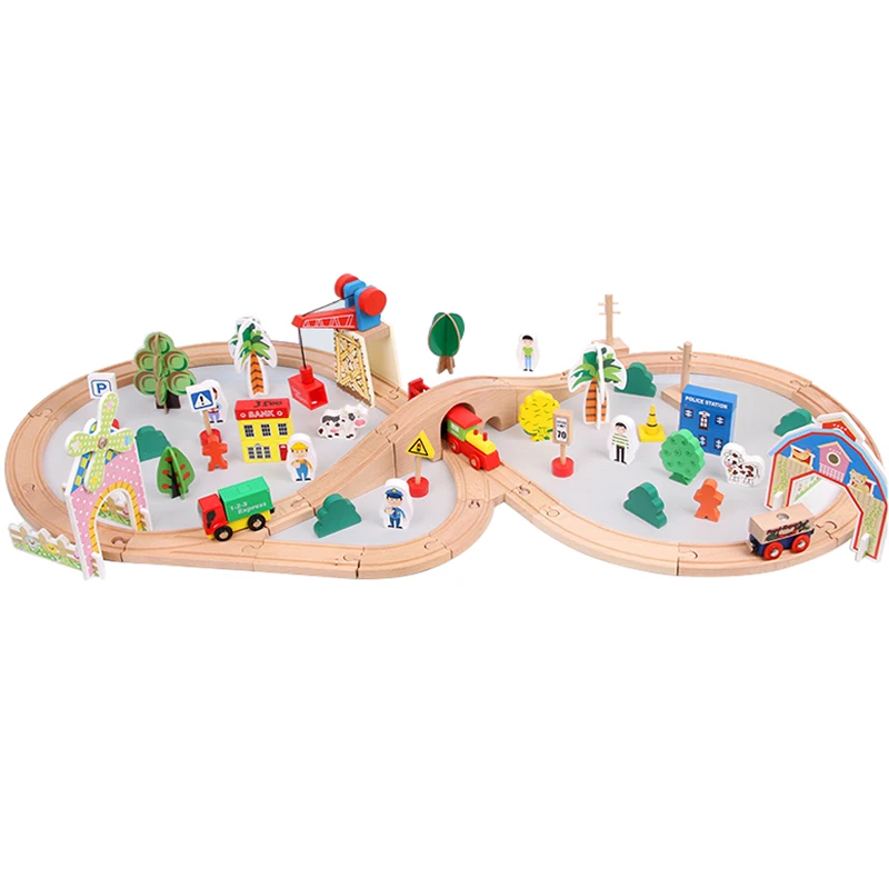 Track Educational Slot Railway Toys 78pcs Kid Diy Wooden Toy Train Puzzle Track Set Train Toy For Children