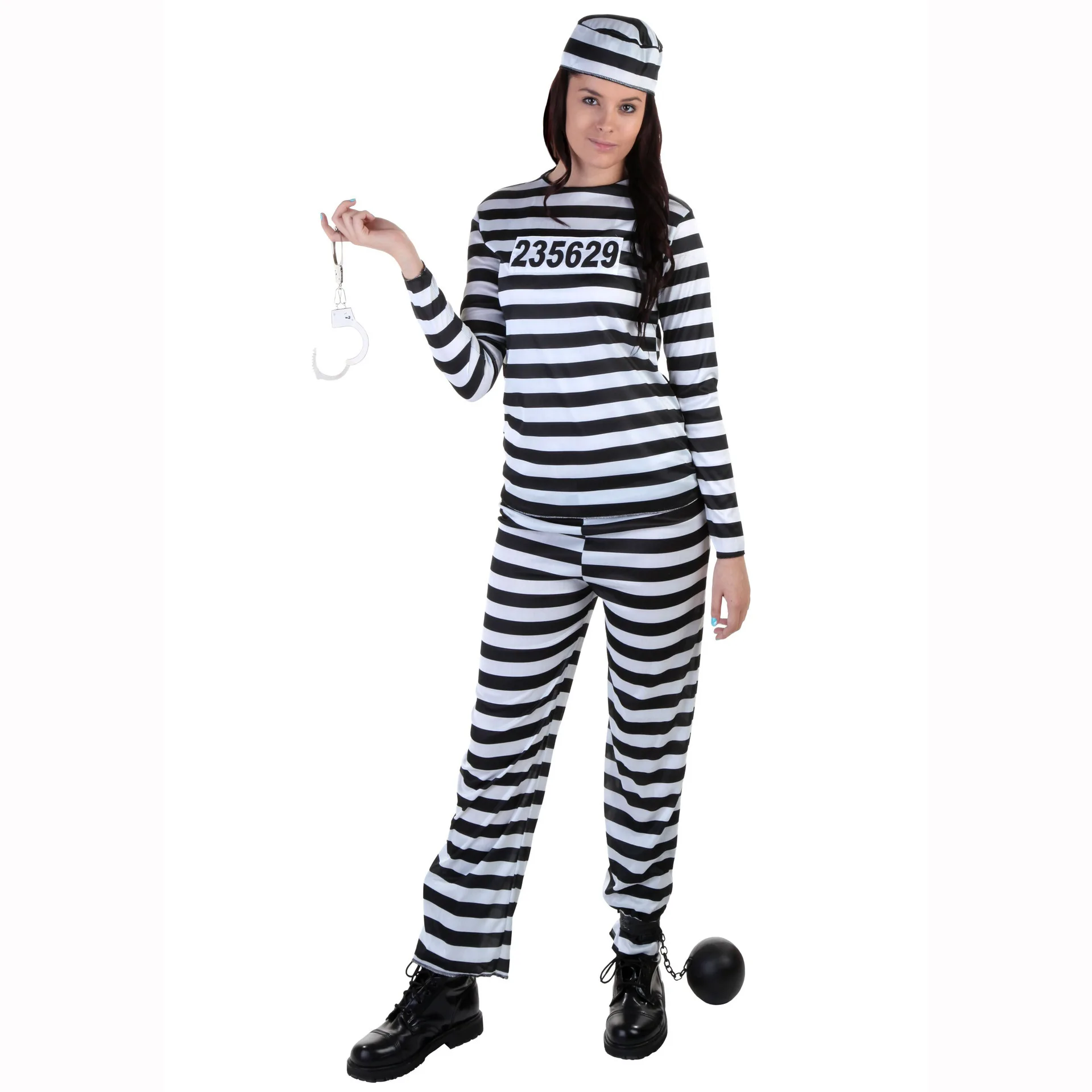 Halloween Cos Couple Costume Men And Women Prison Uniform Guantanamo Prisoner Black And White Stripes Adult Halloween Costume