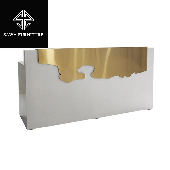 Custom Logo Elegant Design Bridal Boutique Modern Cashier Checkout Counter Wood Color Front Reception Desks for Offices