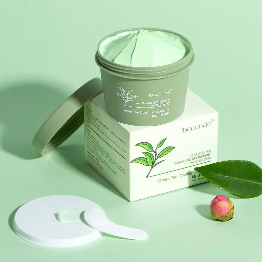 Green Tea Mud Cleansing Mask Oil Controlling Blackhead Remove Natural Face Mask Beauty Products For Women Facial Mask Cosmetics
