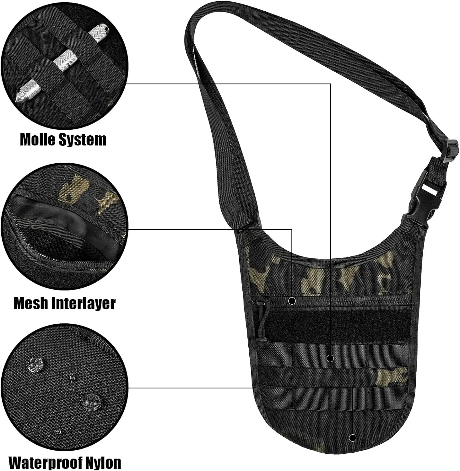 Premium BSCI factory OEM nylon Slim anti theft Conceal Carry crossbody tactical Chest Molle Underarm sling bag for men