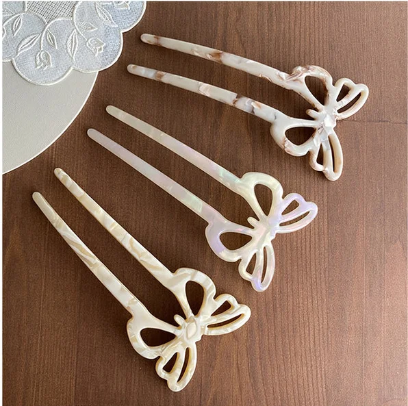 Butterfly Hair Chopsticks Hair Strip Jewelry Fashion Style Acetate Hairpin Sweet Girl Colorful Hair Stick Comb Customized Logo