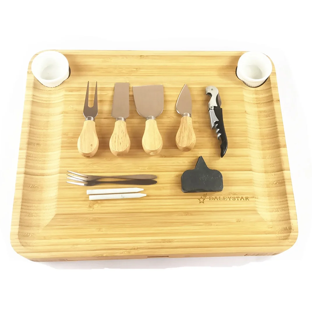 Eco Friendly Large Mozzarella Heart Shaped Favors Bamboo Marble Acacia Wood Cheddar Block Cutlery Cheese Board And Knife Set