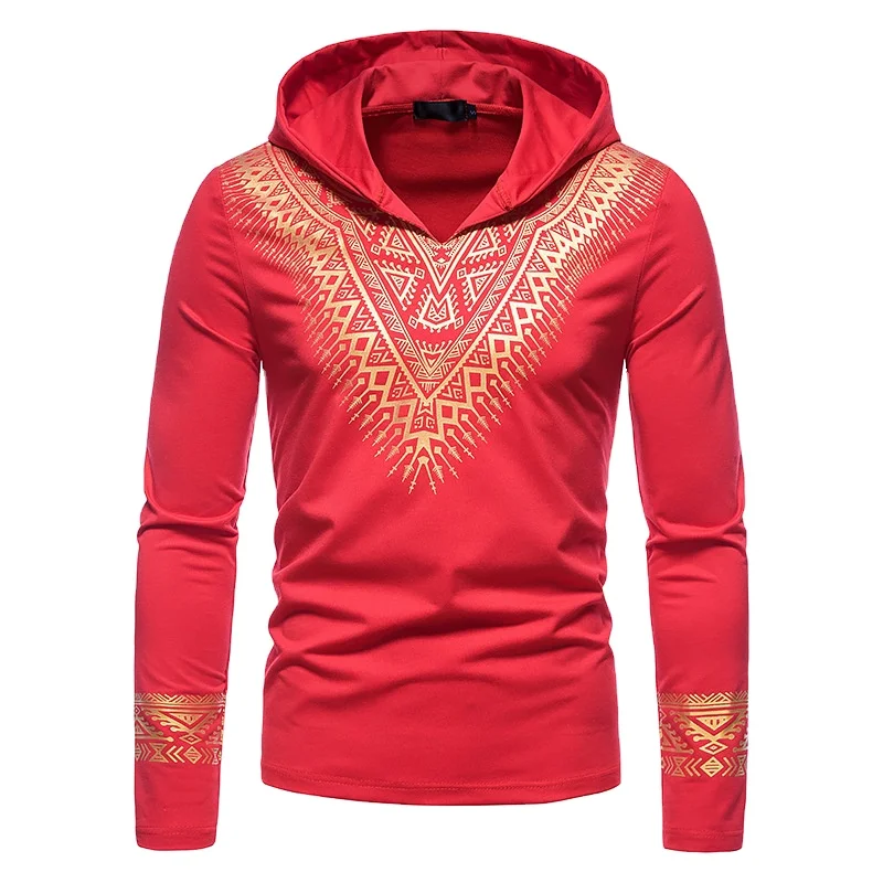 Полиэстеровая африканская позолота Толстовка с длинным рукавом с капюшоном Мужские толстовки Дашики для мужчин