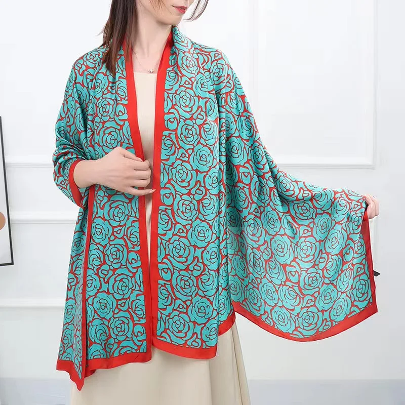 Женский шелковый шарф с принтом 100% длинный атласный модный дизайнерский легкие шарфы