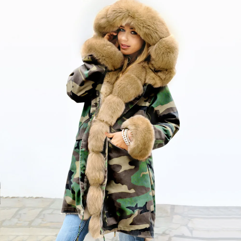 
Hot sale wholesale women winter bubble coats warm thick long camouflage puffer jacket with big pockets 