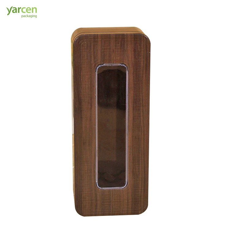High quality long square Wood-like printing gift packaging  tin box with embossed pattern