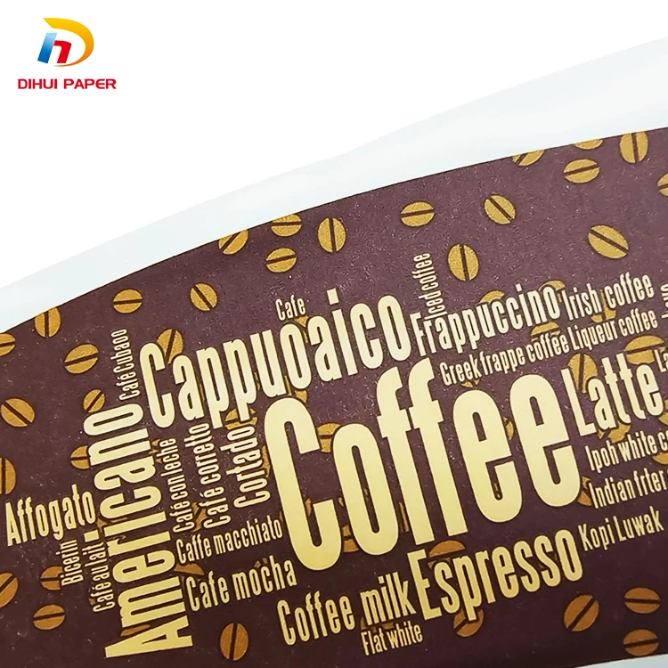 Custom pattern size cut disposable waterproof and oilproof flexo craft coffee tea fan paper cup fan 12 oz sheet