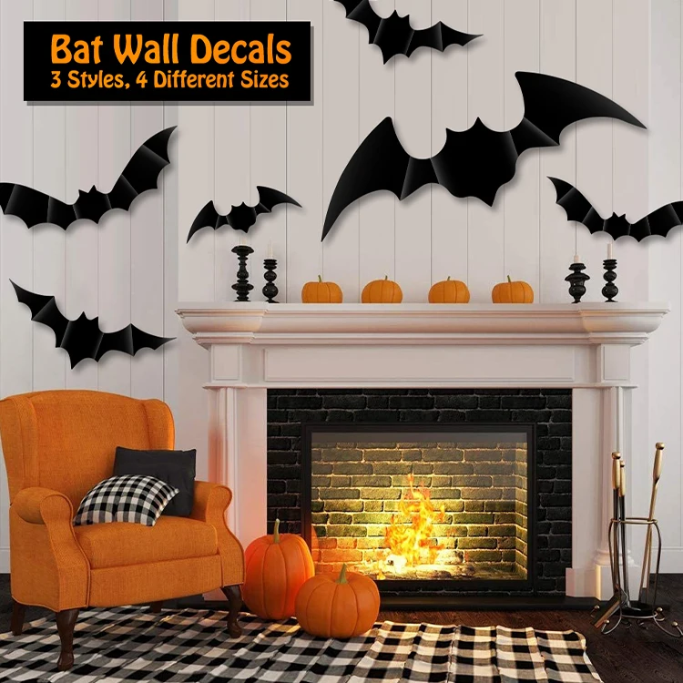 Halloween Bat Cut Out Bats Wall Decor Diy 3D Halloween Decorations For Home Indoor Party Decorations Double-Sided Adhesive