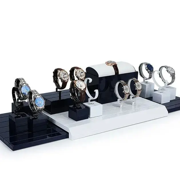 VANLOCY High quality custom service retail store exhibition paint watch display window display stand watch set