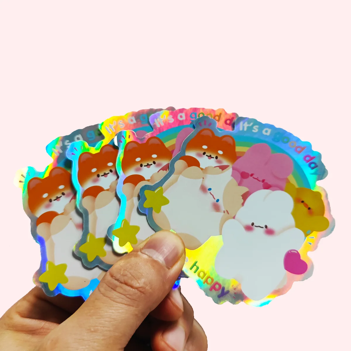 holographic die cut sticker custom Rainbow cartoon Die Cut waterproof Hologram sticker anime decorative stickers