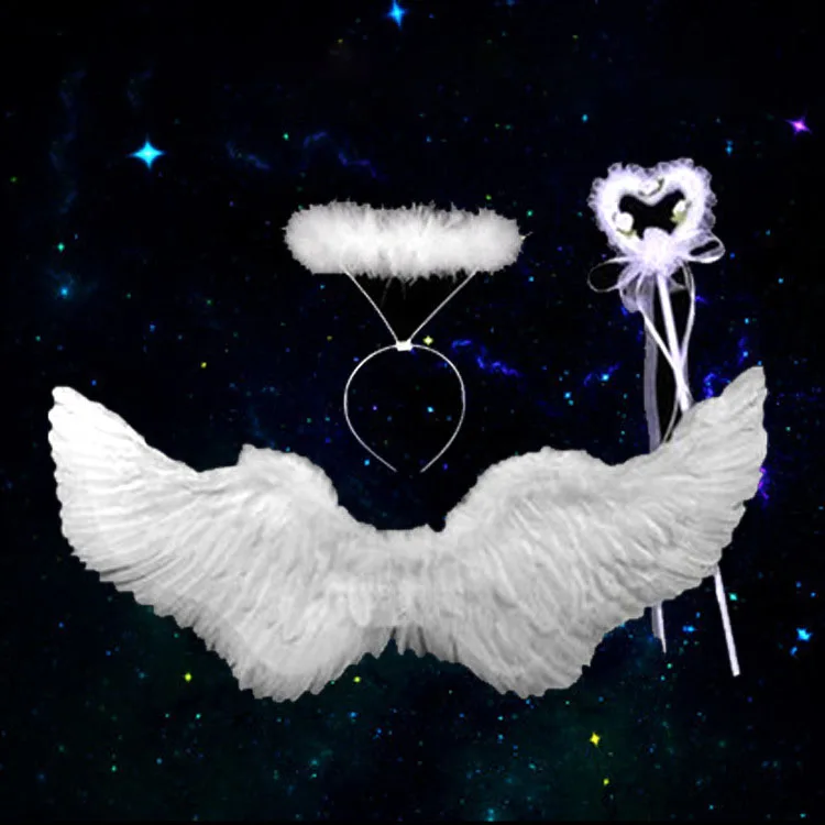 White Halloween Feather Wings Angel Stage Performance Fairy Wings Costumes Sets