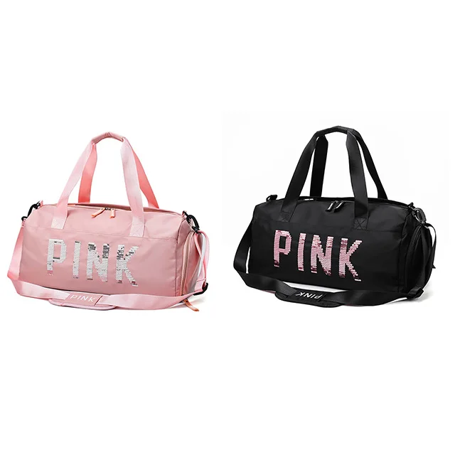Customized Pink Waterproof Durable Sports Gym Bags For Girls Large Capacity Outdoor Overnight Zipper Short Journey Duffel Bags