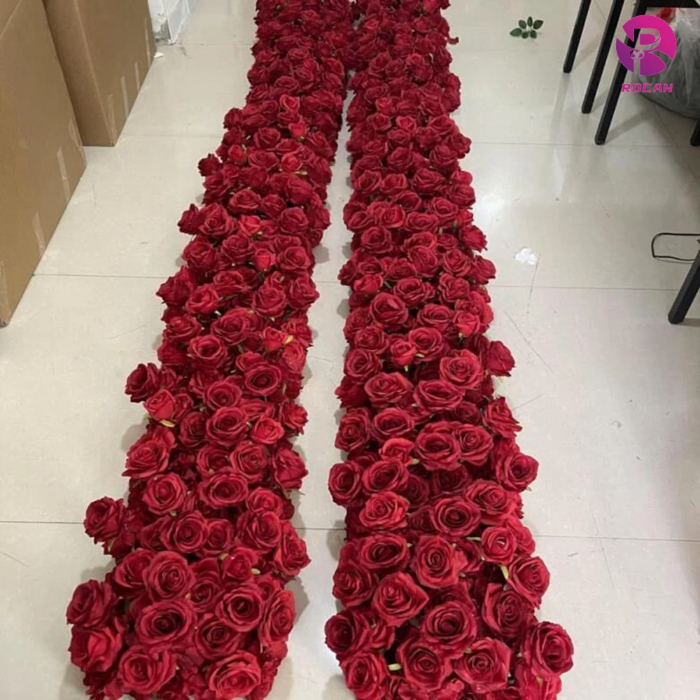Wedding table arch red flower runner rose flower ball garland backdrop arch flower decoration