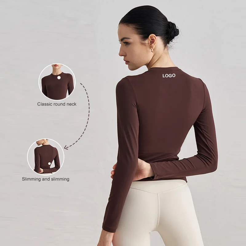 ADCX42005 Women Crew Neck Long Sleeves Fitness Yoga Tops Soft Workout Gym Wear