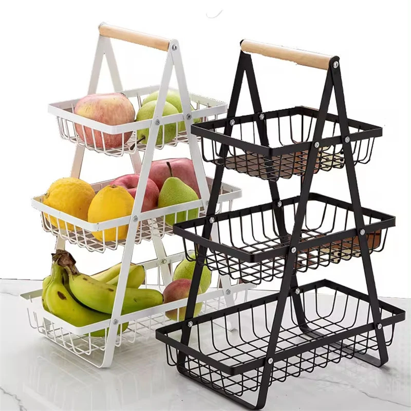Afternoontime Dessert Doughnuts Black 2 Tier 3 Tier Metal Iron Vegetable Fruit Basket for Kitchen Counter
