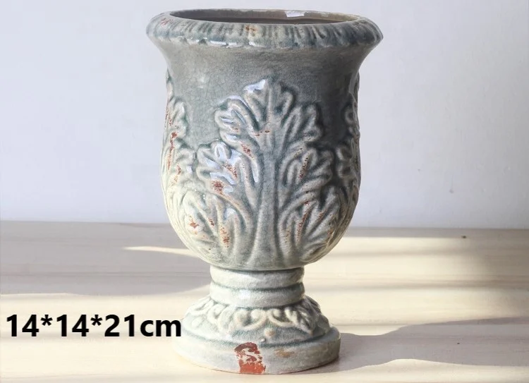 Ceramic flowerpot flower ware trophy European fleshy old pile ice cracked glaze embossed retro old flower pot