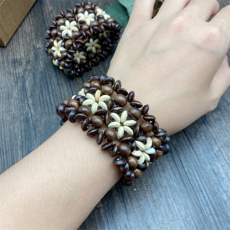 Fine Bracelet Natural Wooden Bead Elastic Bracelets Bohemia Jewelry Beach Travel Cotton Hemp Bracelet for women