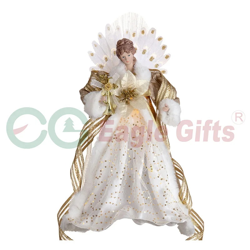 EAGLEGIFTS Custom Christmas Tree Topper Angel Nordic Design Modern Fancy Luxury Red Golden Christmas Tree Topper with Led Light