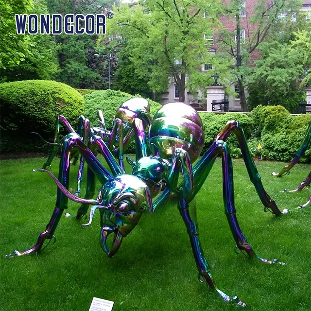 WONDECOR Outdoor large mainstream metal animal statue stainless steel ant sculpture