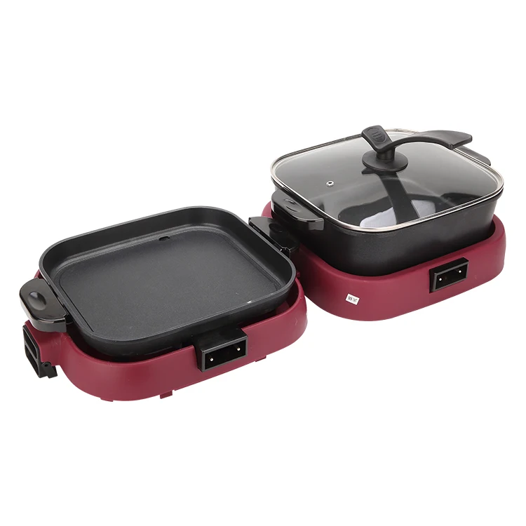 2 In 1 Foldable Multifunction Electric Skillet For Home Use With Glass Cover