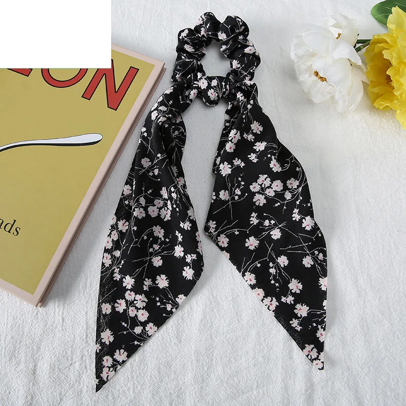 BELLEWORLD wholesale Korean new accessories floral daisy printed scarf scrunchie long ribbon scrunchies for women