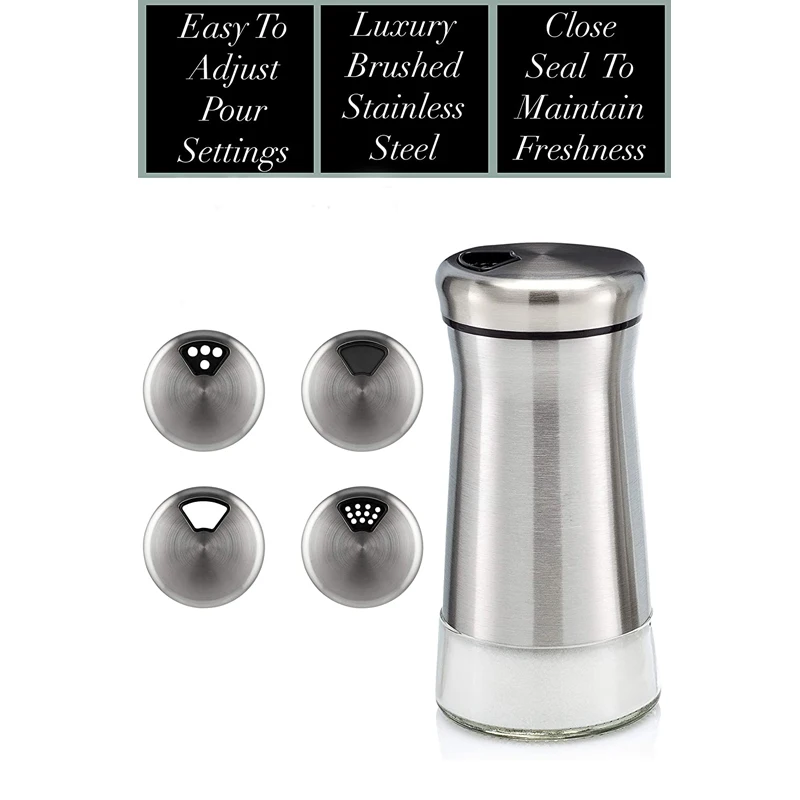 Premium Salt and Pepper Shakers with Adjustable Pour Holes Elegant Stainless Steel Salt and Pepper Dispenser