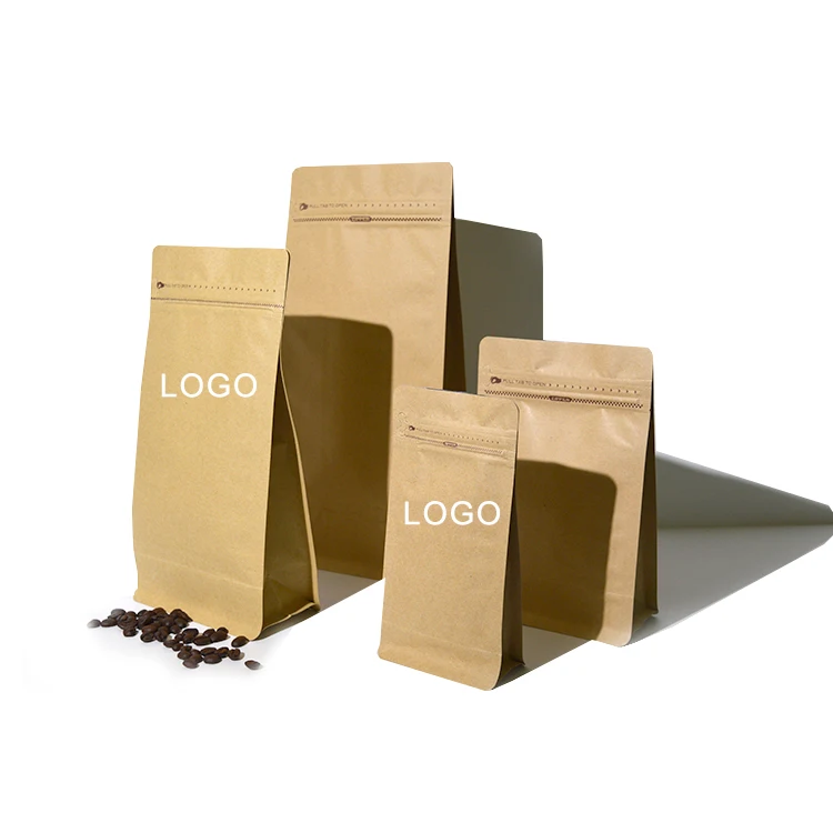 Biodegradable Coffee Bags With Valve And Zipper Custom Paper Coffee Packaging Bags Flat Bottom Coffee Bean Bag 150g 250g