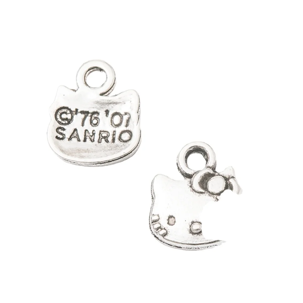 Antic Silver Alloy Animal Kitty Cat Charm for Jewelry Making