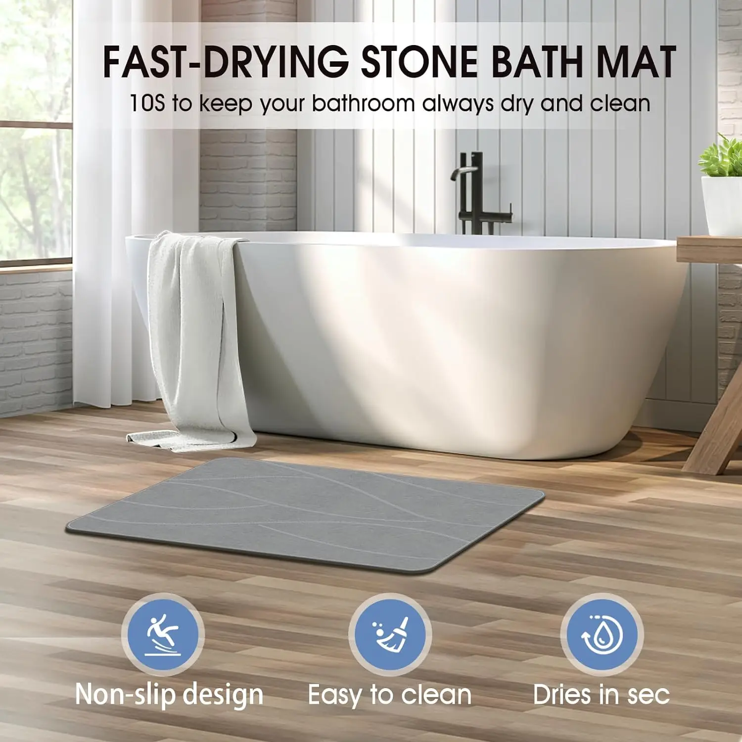 Non-Slip Super Absorbent Stone Bath Mats for Bathroom Quick Drying Stone Shower Mat Large Natural Easy to Clean