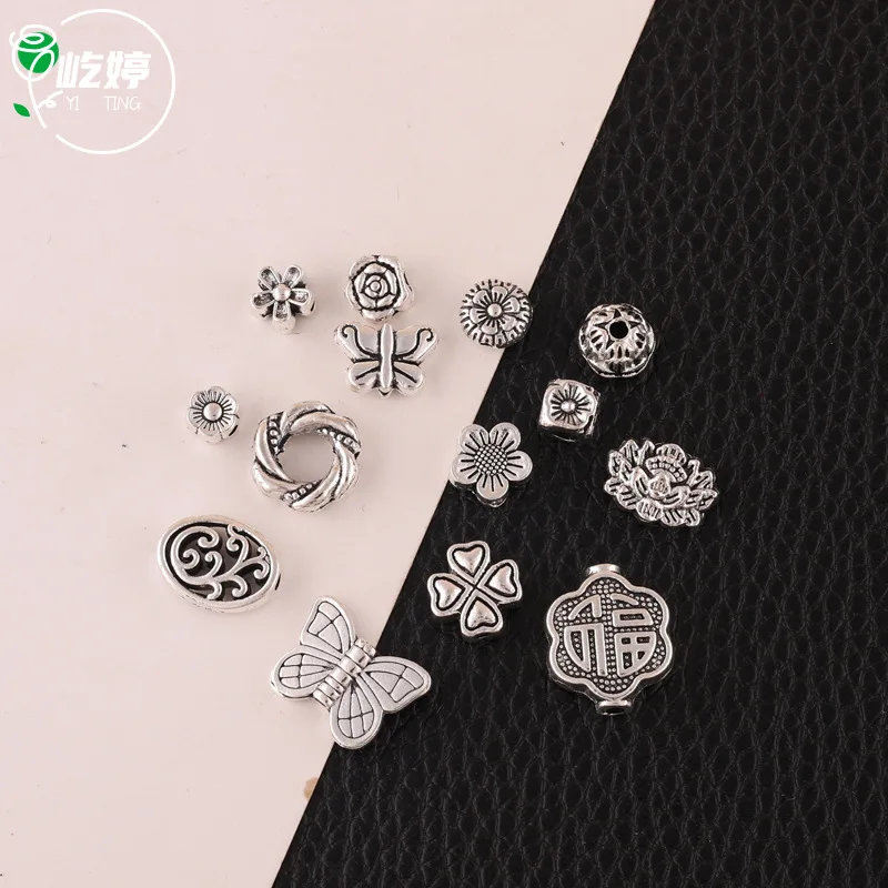 Wholesale  Tibetan Antique Silver Plated Heart Charms Metal Spacer Beads For Jewelry Making Diy Finding Accessories