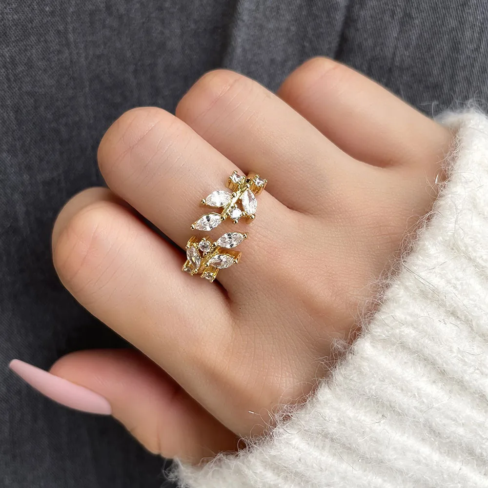 Mexican style 18-karat gold plated sterling silver ring Icy out leaf shape Adjustable  ring