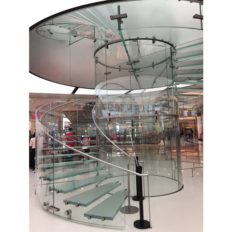 VIKO новый большой стеклянный изогнутый лестничный дизайн с закаленными стеклянными перилами