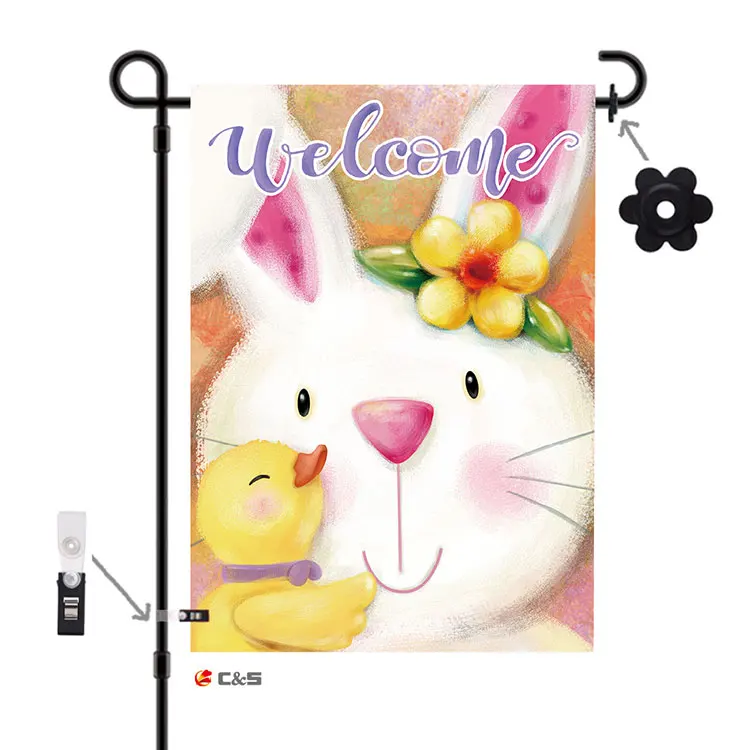 Garden Falg Easter Bunny Flower Decorations,Decorative Spring Bunny Colorful Egg Flag 12*18inch