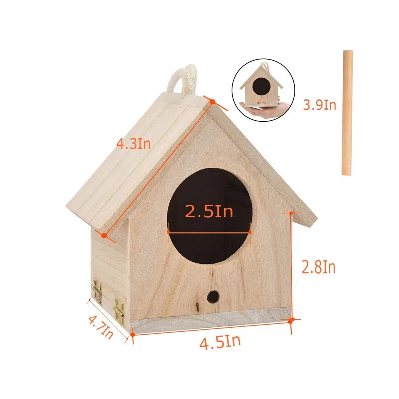 Hot Sale Premium Garden Decor Wood Sturdy Bird Nest Box for Outside Bird Cage on Tree with Hanging Rope