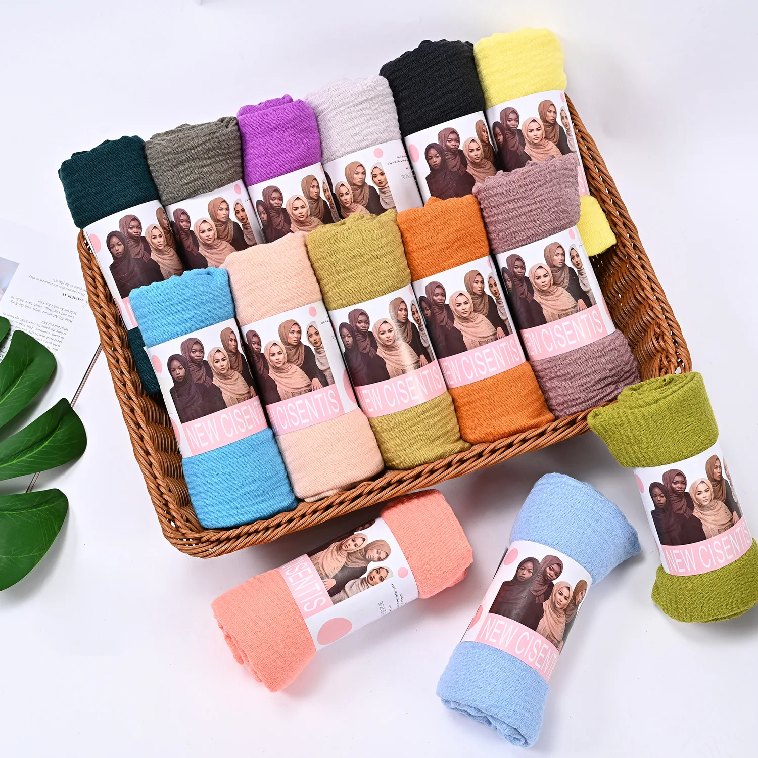 Solid Color TR Cotton Linen 180x90 Large-Size Bubble Wrap Ethnic Style Cross-Bo Fashion Hijab Cover Woven Bawal Plain Wholesale