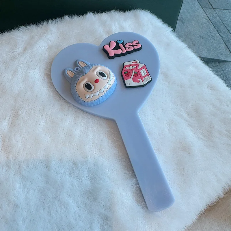 New cute cartoon makeup mirror pink purple heart shape portable hand mirror