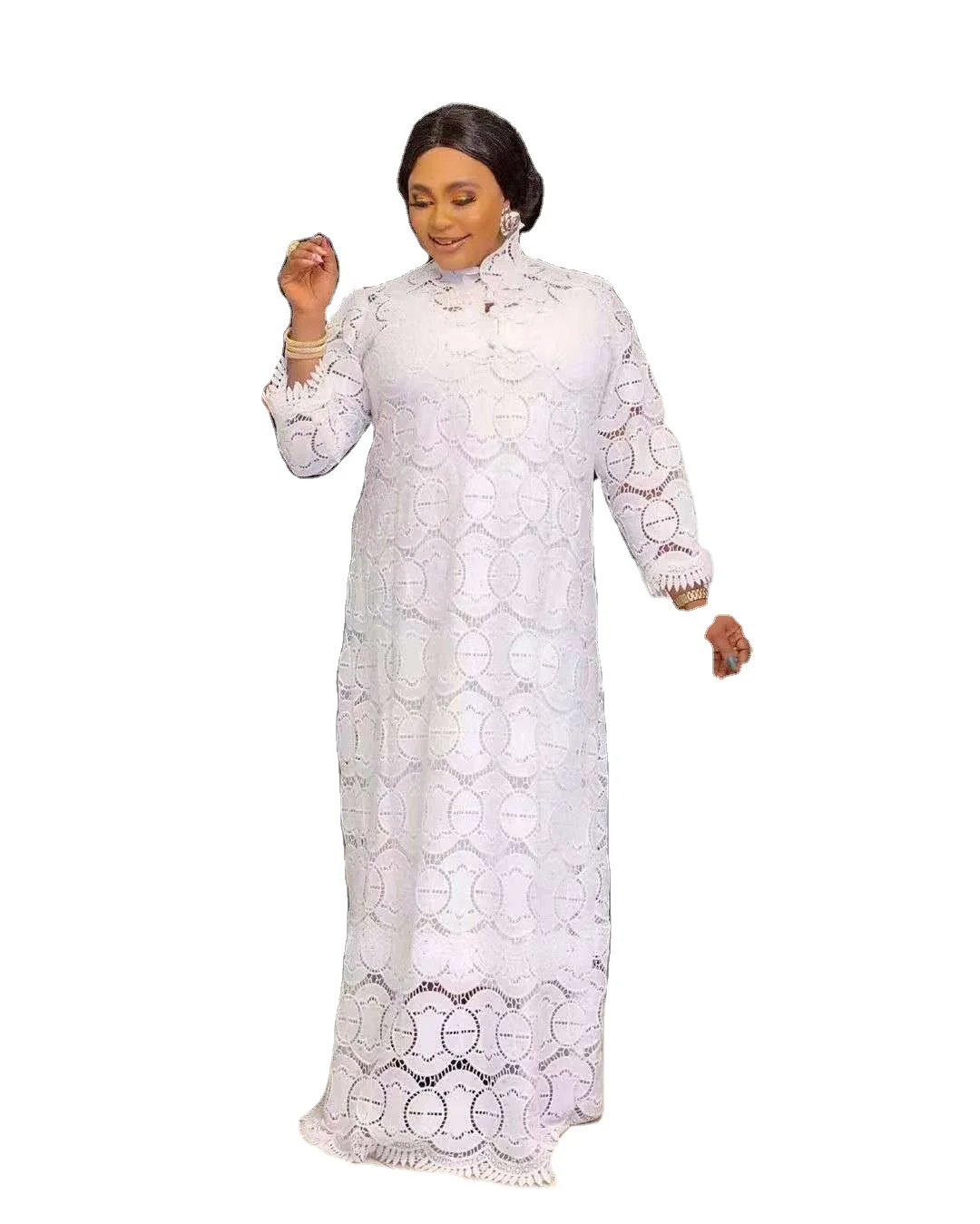 ZIYA A05S49 Factory Lace Embroidery Hollow Out African White Dress With Inner