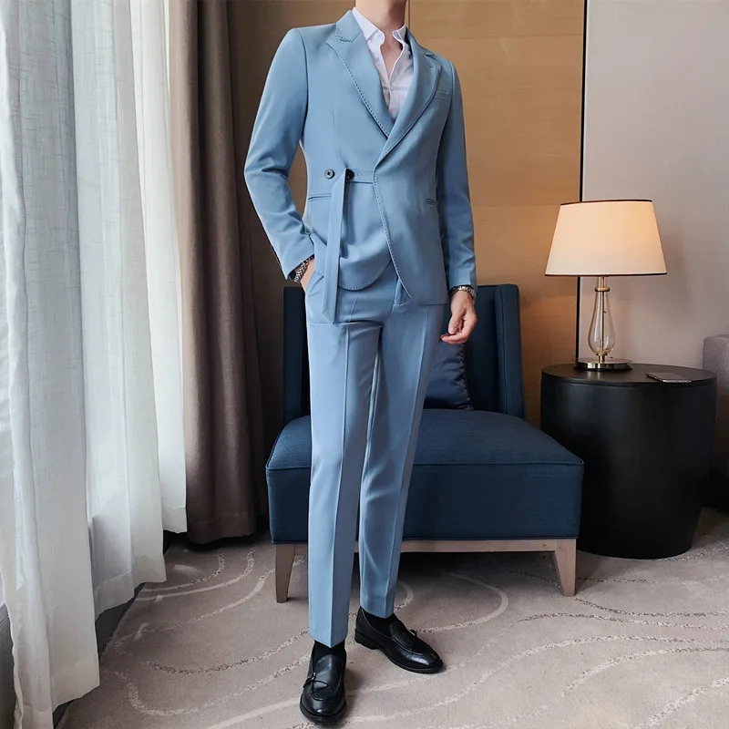 Men Wedding Suites Light Blue Mens Black 2 Piece Suits Italian White For Men With Belt Fashion