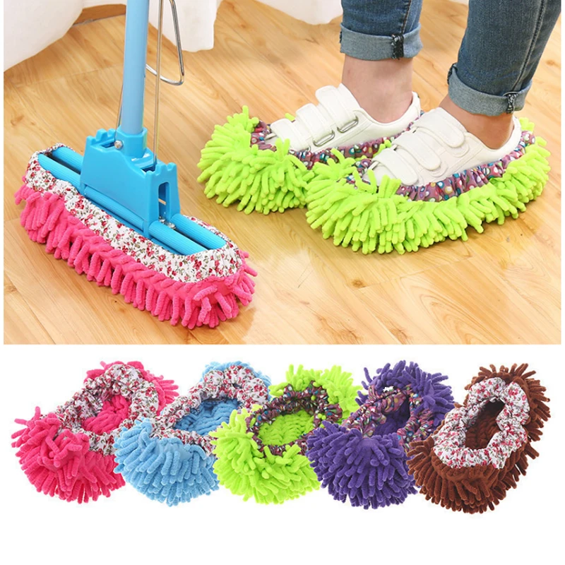 Topwill Hot Sale 1 Pieces Washable Reusable Floor Polishing Men Women Sweeper Cleaning Tool Microfiber Slippers Mop Shoes