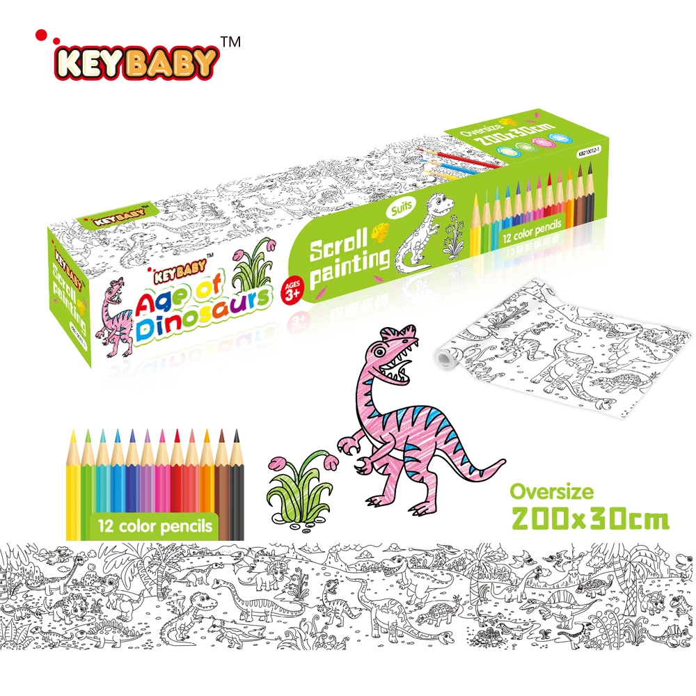
Kids Custom Printing English Gaint Coloring Poster Colors Roll Set with 12 Pencils 