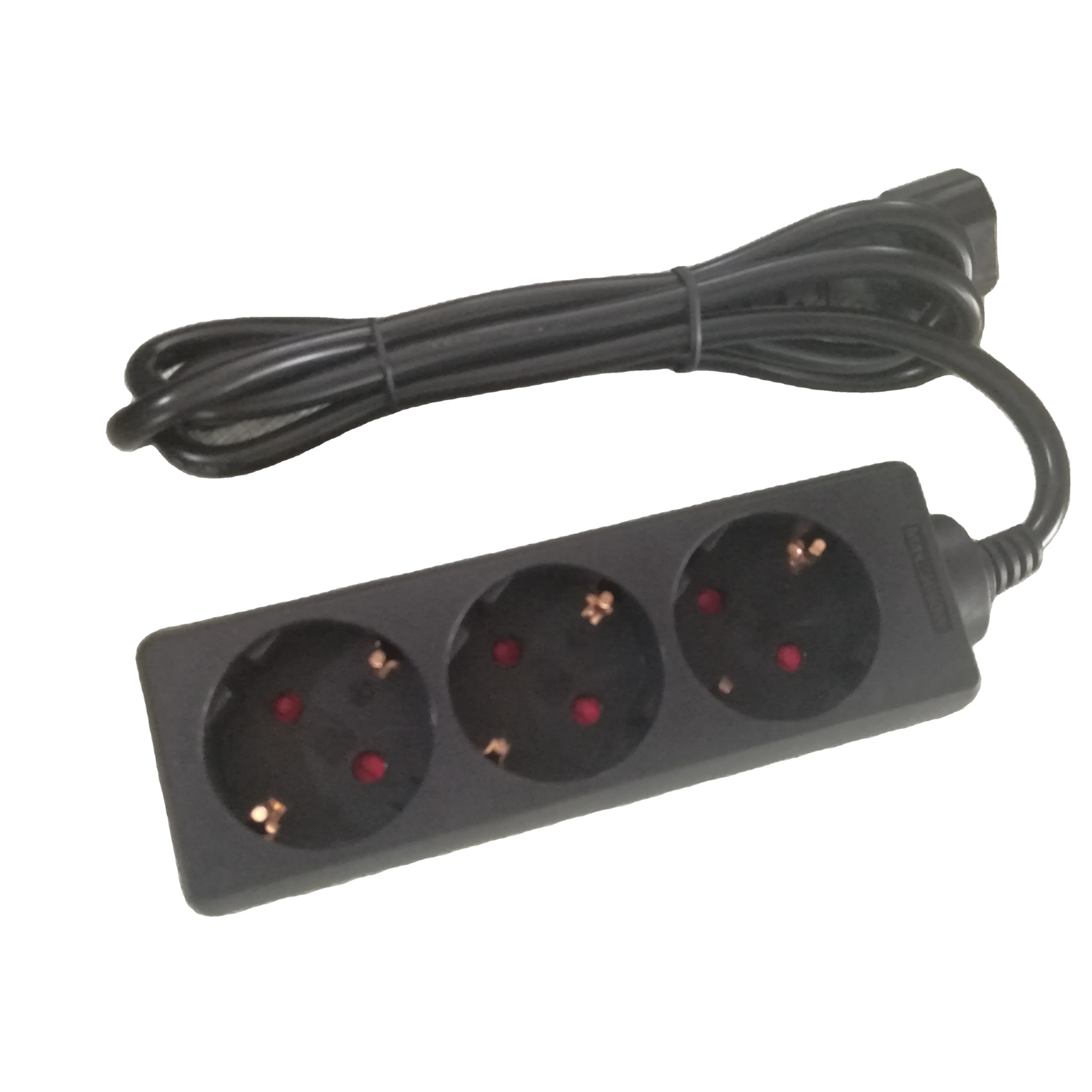 3 Ways Extension Schuko Socket with Children Protection IEC C14 Electrical Plug Power Strip Hot Sell European CE Black XIANGHE